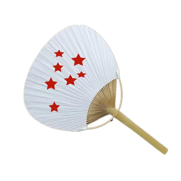 Ventaglio rigido in carta bianca personalizzato 24 cm, manico in bambù