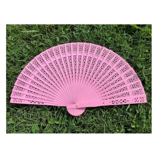 Ventaglio in sandalo personalizzato, rosa traforato